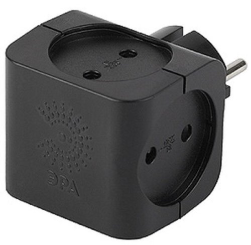 Разветвитель (Тройник) без заземления квадрат ЭРА SP-4-B 4-м 16А 3500Вт черный картинка 